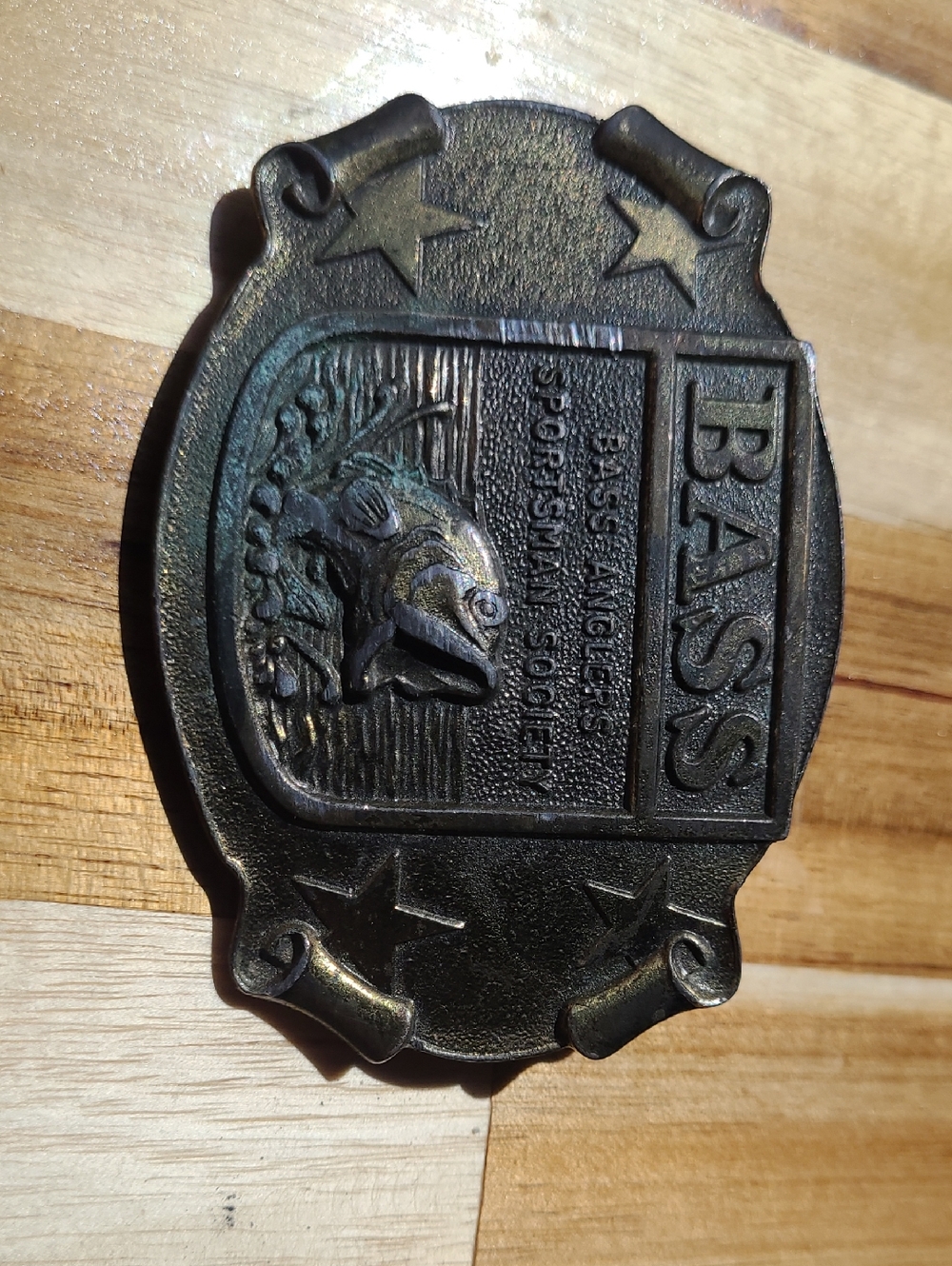 Bass Antique Brass Fishing Belt Buckle